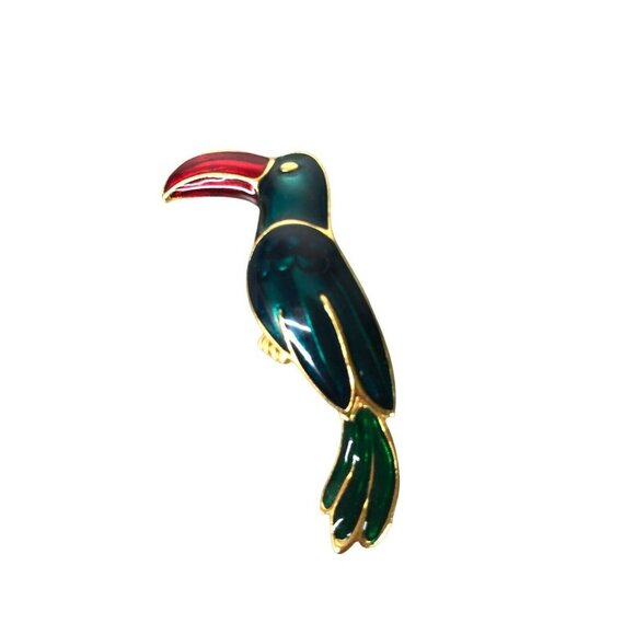Parrot Brooch Pin Enamel Green Red Gold Color Toucan Alloy Costume Jewelry EUC - Picture 6 of 7
